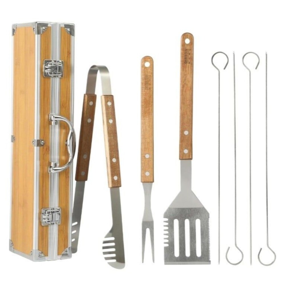 8 piece barbecue tool set with acacia wood handles